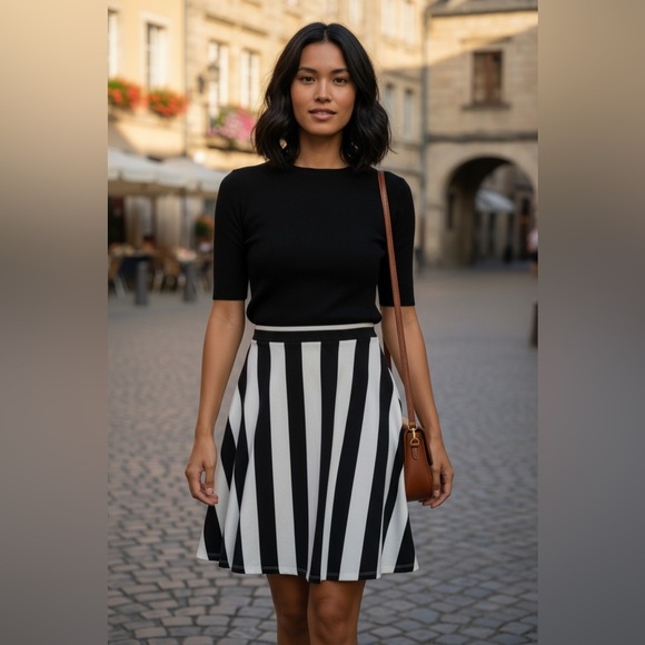 FOREVER 21+ XL Black White Stripe A Line Skater Circle Retro Skirt R $39 NWT - Picture 3 of 10